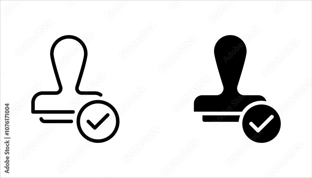 Poster stamp approved linear icon set. stamp of approval. verification and validation. vector illustration 
