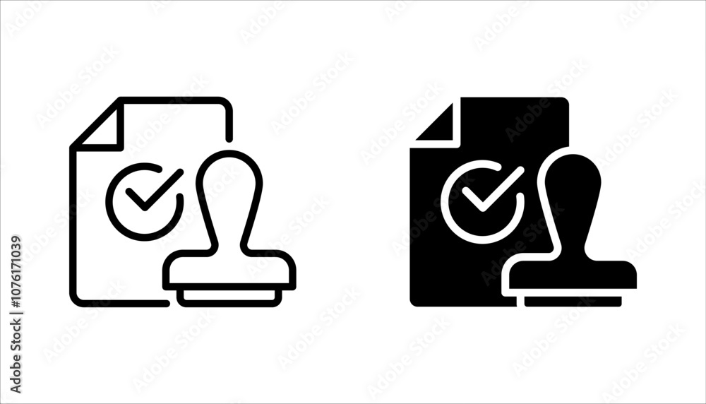 Poster stamp approved linear icon set. stamp of approval. verification and validation. vector illustration 
