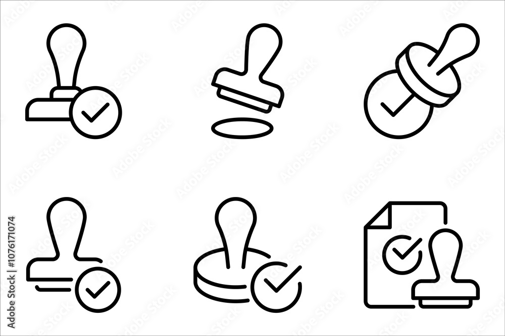 Poster stamp approved linear icon set. stamp of approval. verification and validation. vector illustration 