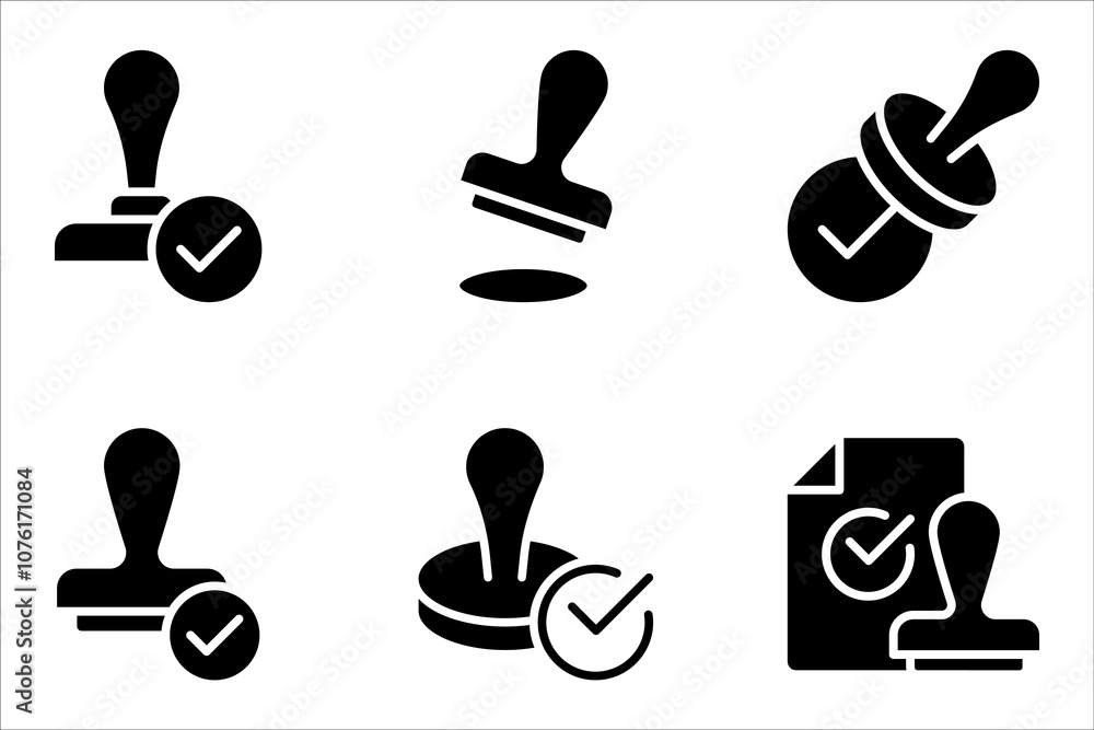 Poster stamp approved linear icon set. stamp of approval. verification and validation. vector illustration 