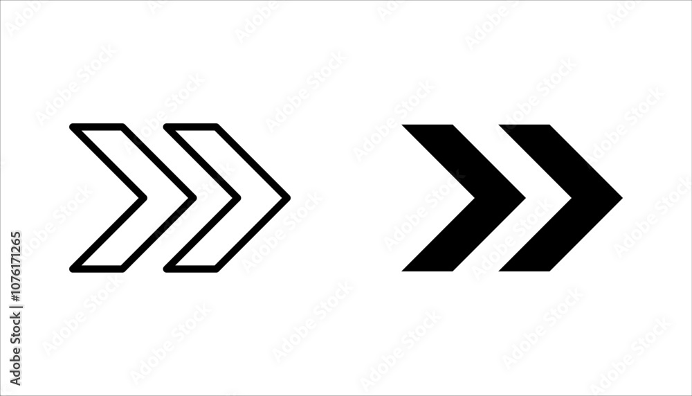 Poster double right arrow linear icon set. symbolize fast forward, skip or next vector illustration on whit