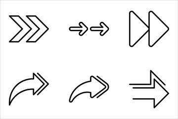 Double right arrow linear icon set. Symbolize fast forward, skip or next vector illustration on white background