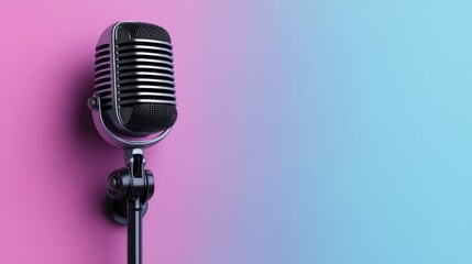 Fototapeta premium Retro microphone on a vibrant pink and blue gradient background
