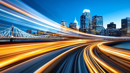 Obraz premium Futuristic Train Speeding Through Neon Cityscape