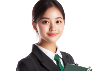Confident businesswoman in stylish suit holds folder, portrait of professionalism and success in the corporate world