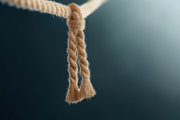 Fototapeta premium A close-up of a twisted piece of rope, showcasing intricate details and texture against a softly blurred, dark background.