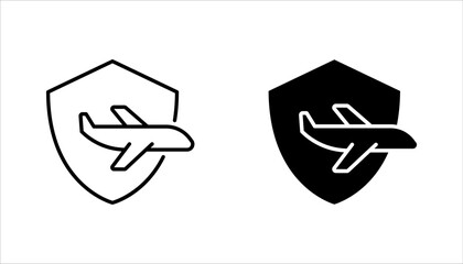 Travel insurance icon set. Protection of air travel, vector illustration on white background