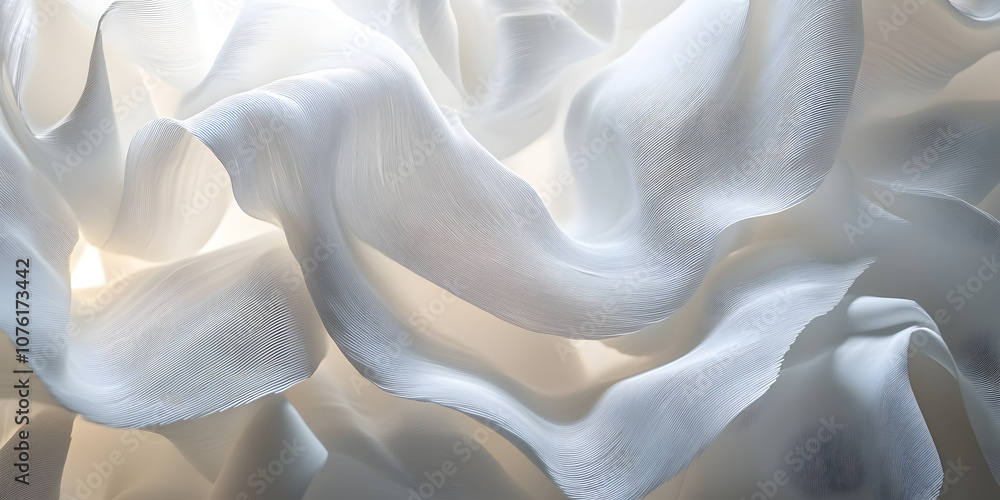 Poster soft light through white fabric: a delicate, ethereal texture of white fabric illuminated by soft li