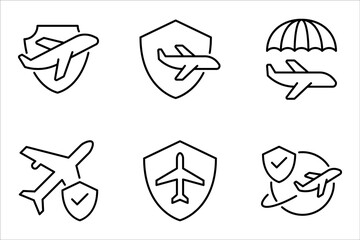 Travel insurance icon set. Protection of air travel, vector illustration on white background