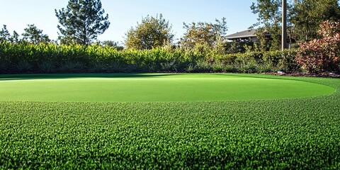 Detailed view of a golf putting green featuring a clear area for text in the background, providing ample space for additional information or messages.