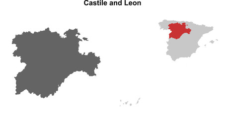 Fototapeta premium Castile and Leon blank outline map set