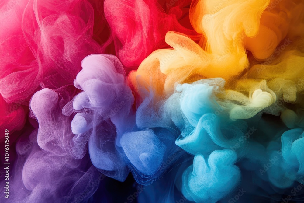 Poster colorful smoke clouds creating abstract shapes forming a vibrant background
