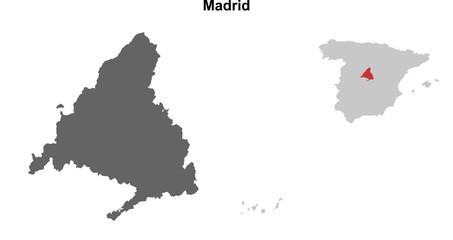 Madrid blank outline map set