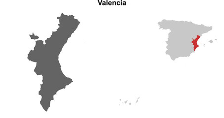 Obraz premium Valencia blank outline map set