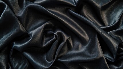 Fototapeta premium Black cloth texture with intricate folds and highlights creates a captivating visual. The black cloth texture offers depth and richness, perfect for various design applications, with ample copy space.