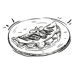 Deliciously prepared savory pancake topped with sauce and herbs on a simple plate