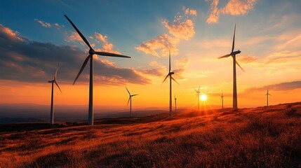 Obraz premium Wind Turbines at Sunset