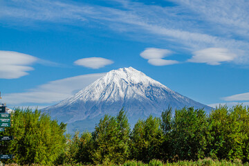 Koryakskaya Sopka volcano. A fascinating journey to the land of geysers and volcanoes to the Kamchatka Peninsula, Kamchatka. Russia.