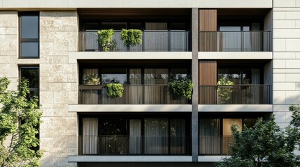 Fototapeta premium Modern Residential Building with Greenery Accents