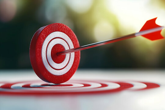 A red dart accurately hits the center of a target, symbolizing precision and focus in achieving business goals.
