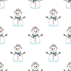 Seamless Christmas pattern with snowmen. Winter pattern for the new year on a white background