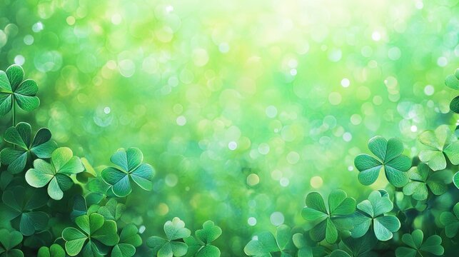St. Patricks Day inspired shamrock background creating a festive atmosphere. This vibrant shamrock background is ideal for celebration themes, with ample copy space for your text.