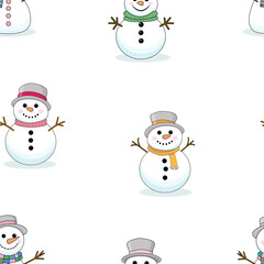 Seamless Christmas pattern with snowmen. Winter pattern for the new year on a white background