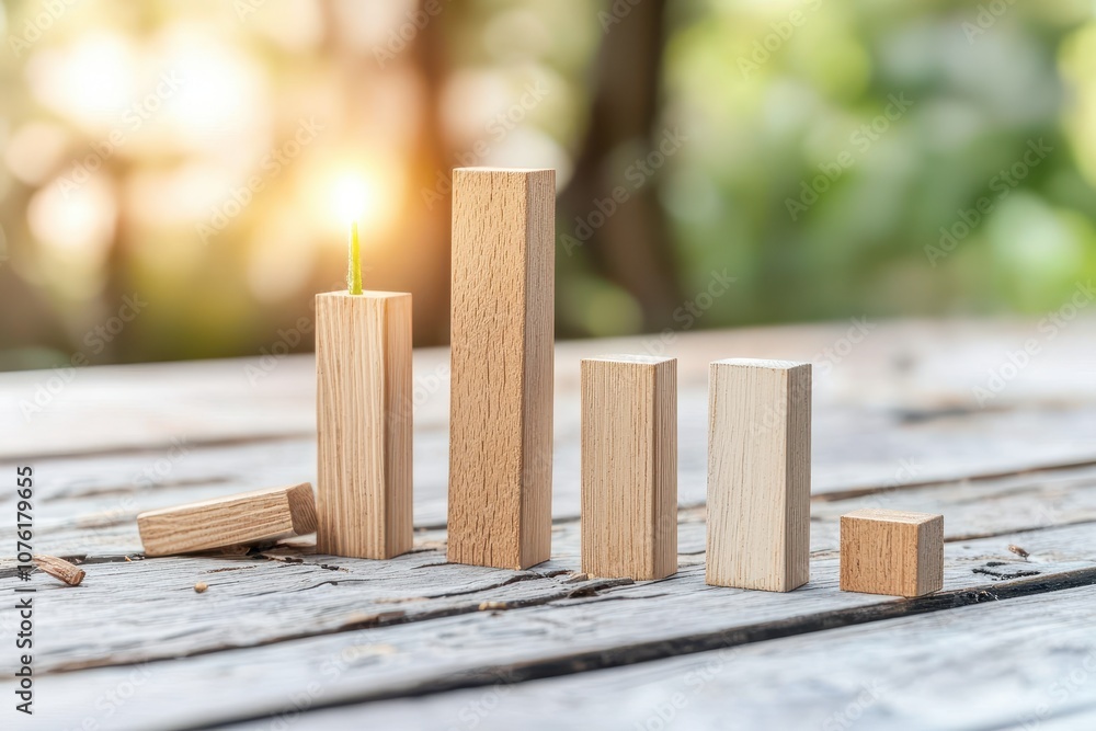 Poster a collection of wooden blocks arranged in a bar chart format, with one block featuring a candle, set