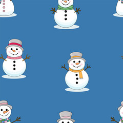 Seamless Christmas pattern with snowmen. Winter pattern for the new year on a blue background