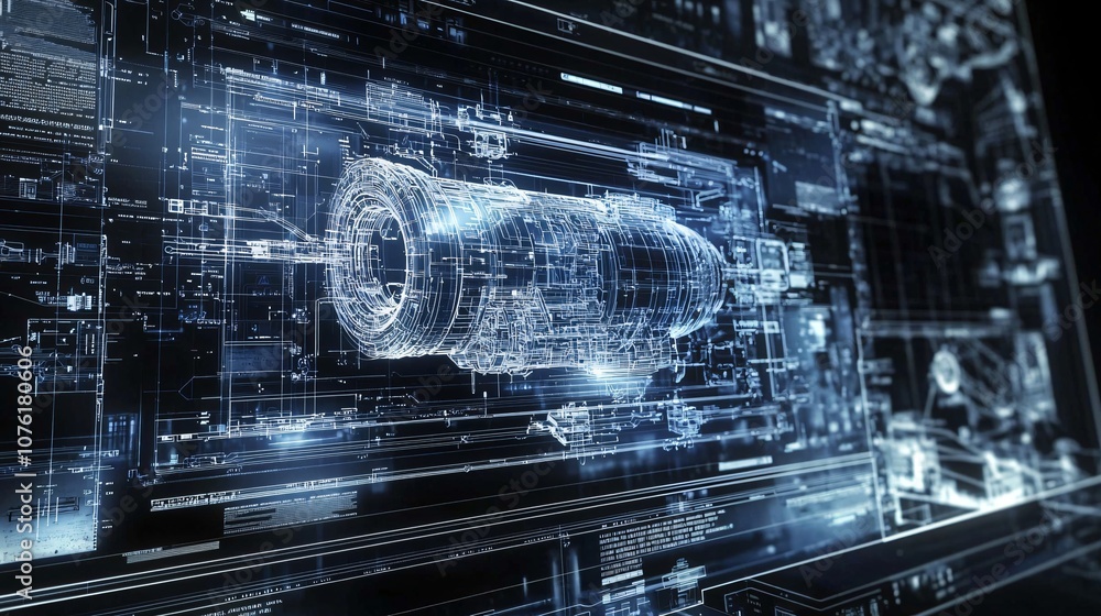Fototapete explore the intricacies of a digital blueprint rendering for industrial engineering applications