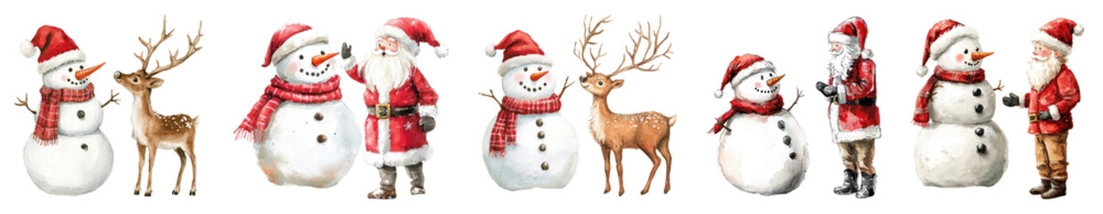 Fototapeta premium Christmas snowman illustration png cut out element set