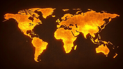 Glowing world map on textured background creates warm atmosphere