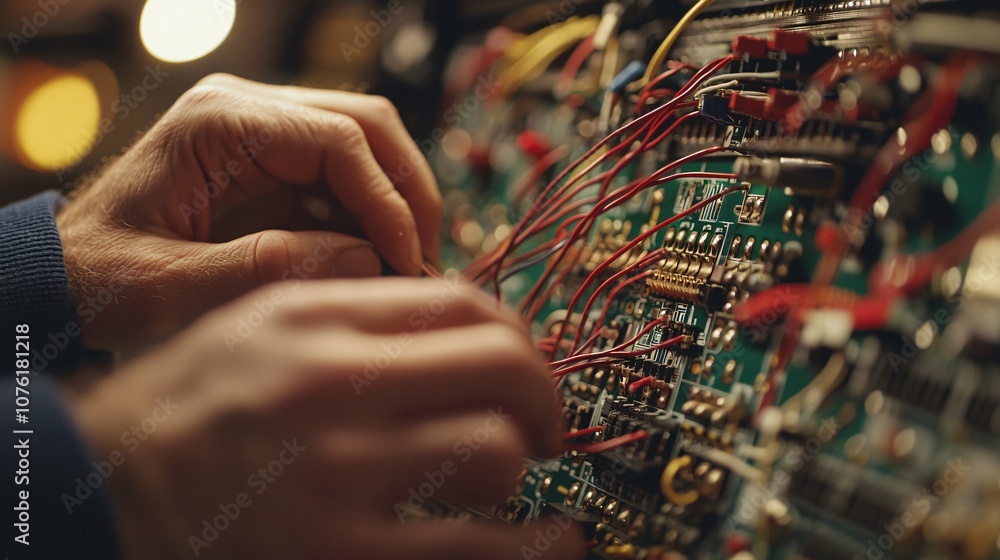 Aufkleber Electrical engineer skillfully assembles intricate circuitry with precision and careful technique to ensure optimal functionality