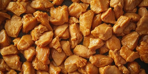 Obraz premium Stir fried chicken featuring distinct footstep imprints visible on every single piece. Each piece of the stir fried chicken shows unique imprints from footsteps.