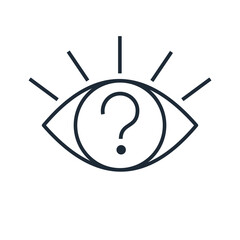 Eye and question mark. Unknown. Vector illustration, icon isolated on white background.