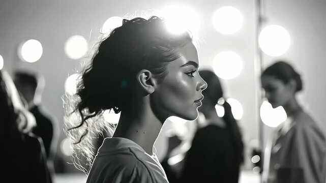 Backstage Models Preparing for Runway Show with Artists and Stylists