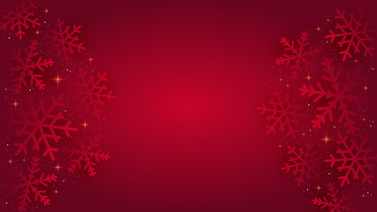 Red christmas background with snowflakes, shining stars and gold sequins
