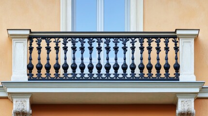 Elegant Black Balcony Railing Design Against Orange Wall