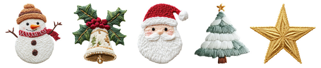 Christmas embroidery png cut out element set