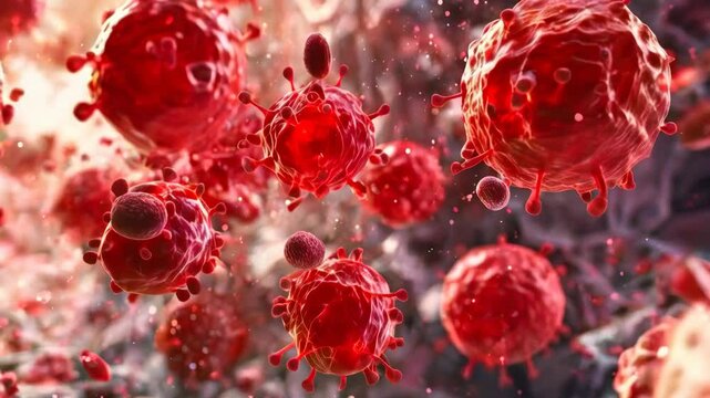 a red blood cell cluster moving through a vein, with a focus on textures and lighting