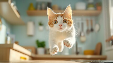 Curious cat jumps onto kitchen counter leaving high-fidelity paw marks in its wake