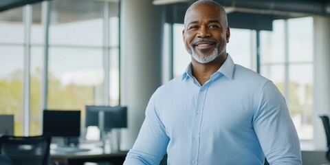 Obraz premium Man in blue shirt in office