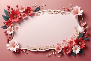 Fototapeta premium pink framework of flowers for photo or congratulation