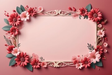 pink framework of flowers for photo or congratulation