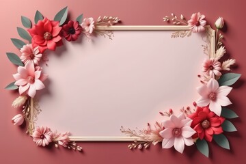 Obraz premium pink framework of flowers for photo or congratulation