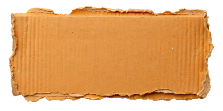 Piece of torn brown cardboard, copy space element (Rustic, Vintage, Raw, Distressed, Recycled, Handmade). PNG, isolated on transparent background with clipping path cutout.