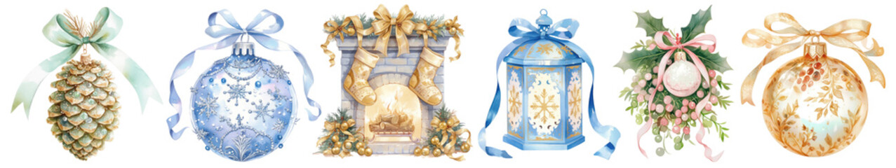 Fototapeta premium Festive Christmas decoration png cut out element set