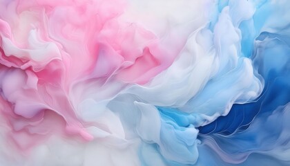 Fototapeta premium Dreamy Fluid Abstract Art in Soft Pink, Blue, and White Tones. Capturing a Sense of Calm and Elegance with Flowing Organic Patterns, Perfect for Mindfulness, Wellness, and Creative Backgrounds