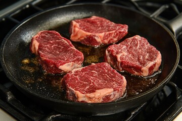 Cooking steaks in skillet