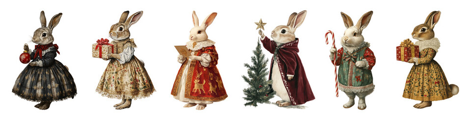 Obraz premium Vintage Christmas animal character png cut out element set